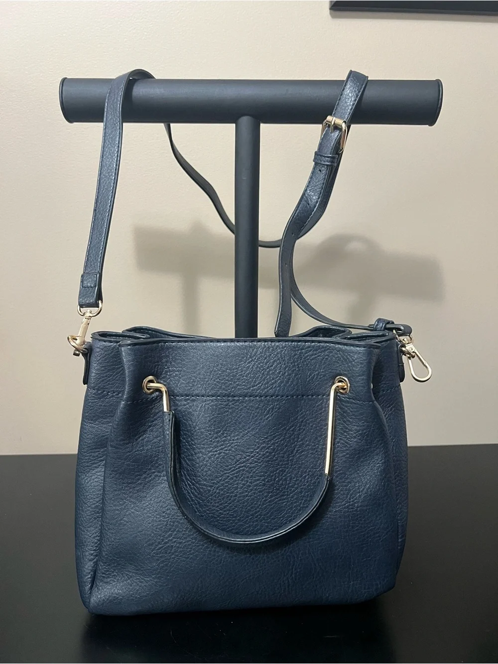 Women’s Navy Crossbody Tote Handbag - Gold Hardware
